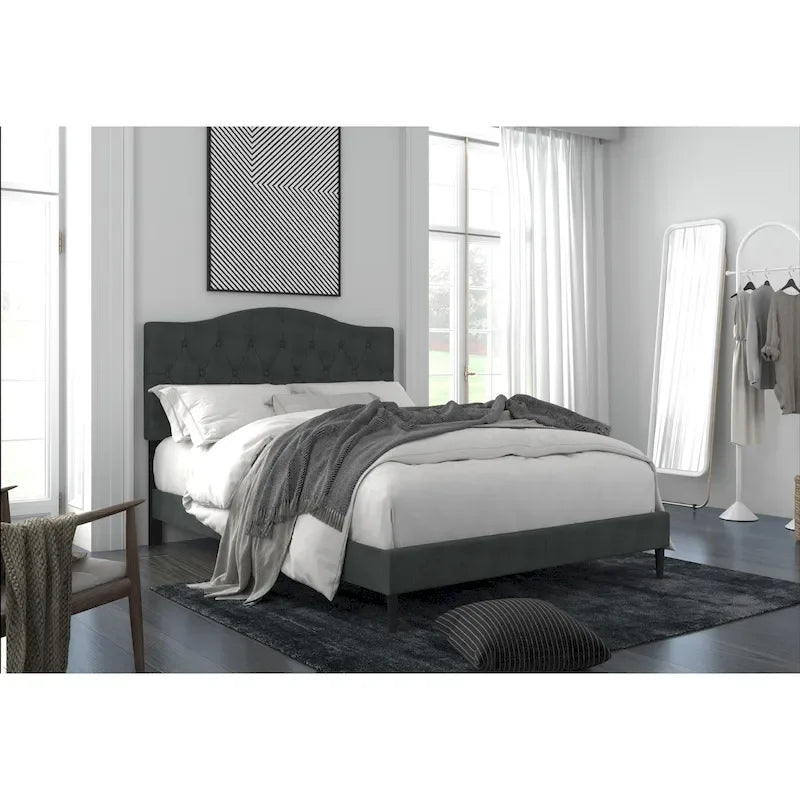 Button-Tufted Upholstered Platform Bed, 4 Colors, Twin to King