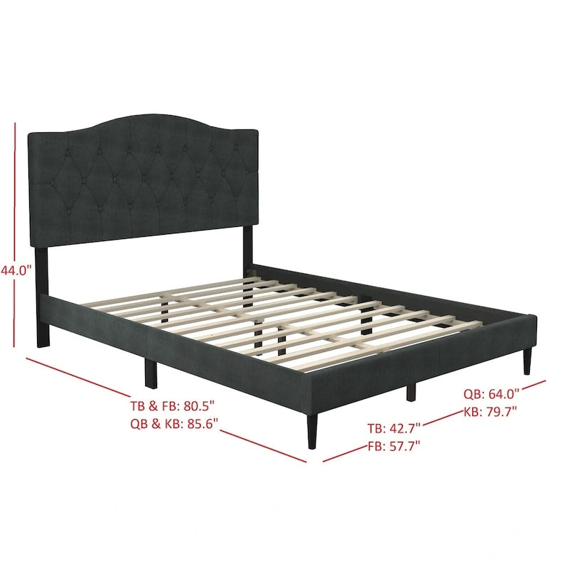Button-Tufted Upholstered Platform Bed, 4 Colors, Twin to King
