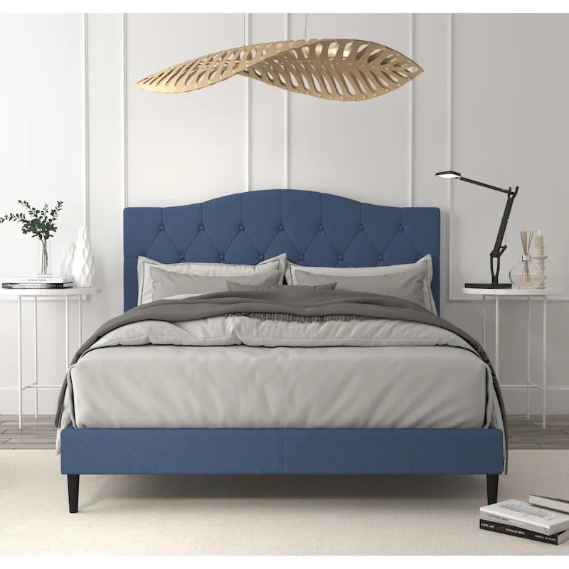 Button-Tufted Upholstered Platform Bed, 4 Colors, Twin to King