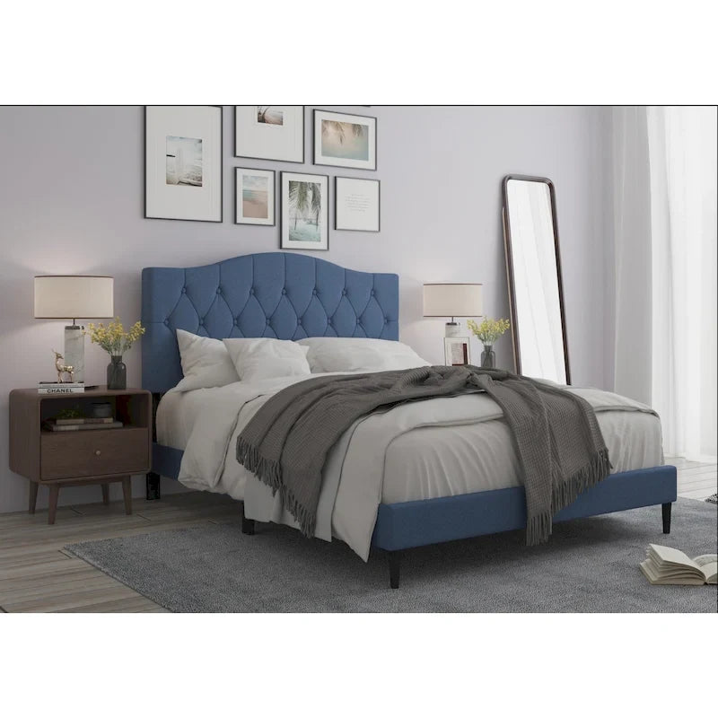 Button-Tufted Upholstered Platform Bed, 4 Colors, Twin to King
