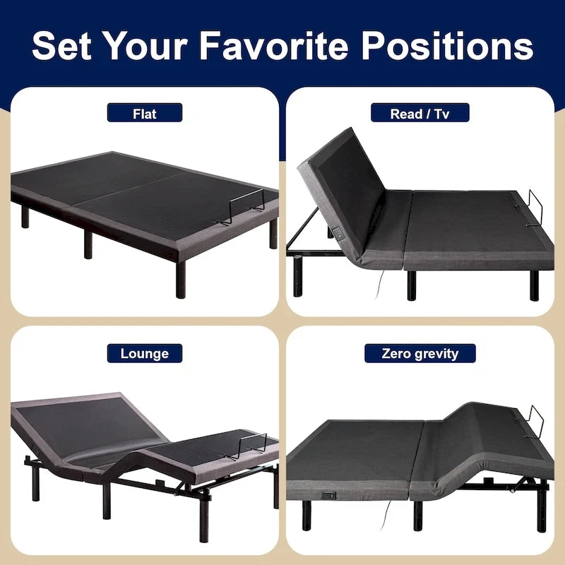 Adjustable Bed Frame for Storage Beds, Zero G, USB Charging Station, Wireless Remote Head and Foot Incline