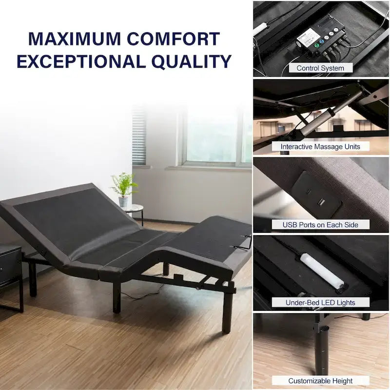 Adjustable Bed Frame for Storage Beds, Zero G, USB Charging Station, Wireless Remote Head and Foot Incline