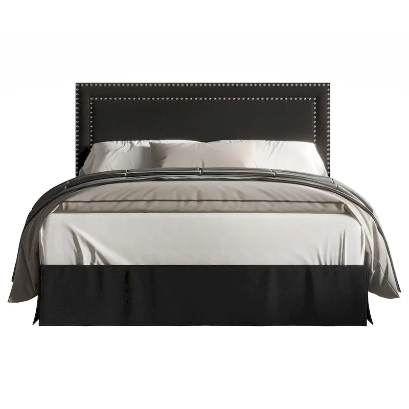 Upholstered Panel Bed with Nailhead Headboard and Bed Skirt, 4 Colors, 4 Sizes