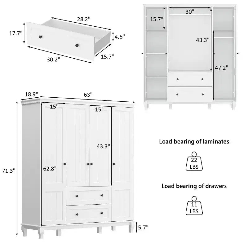 Armoire-penderie en MDF avec 2 tiroirs et tringle à vêtements 160 cm (l) x 180 cm (h)