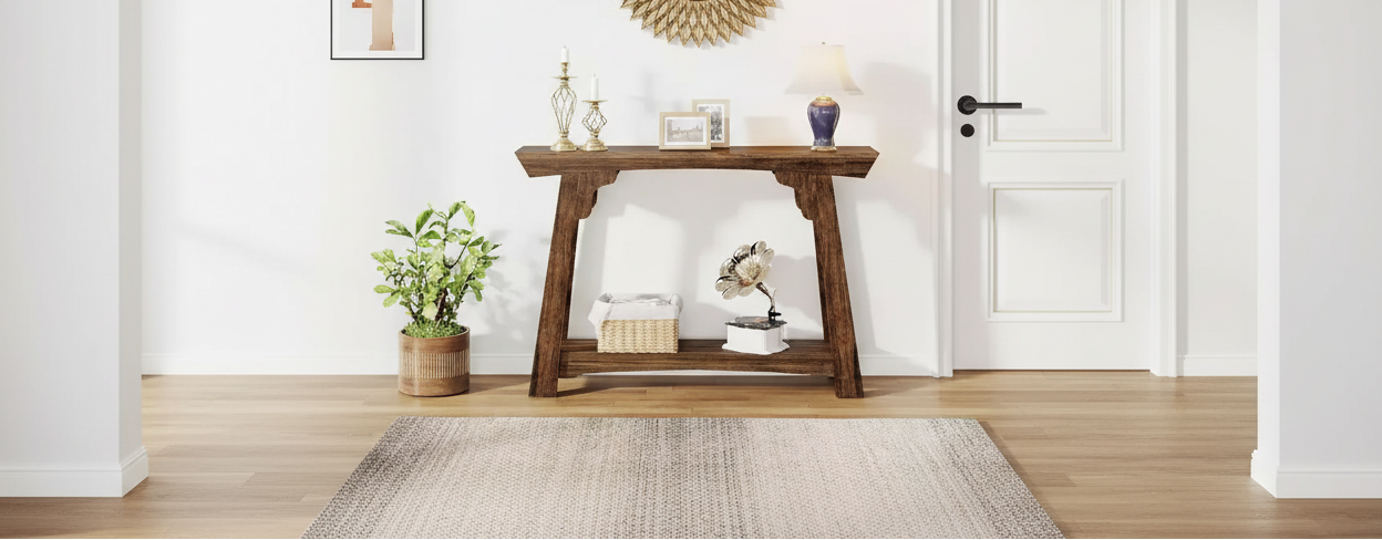 Console étroite à 2 niveaux en panneaux de particules 105 cm (L)