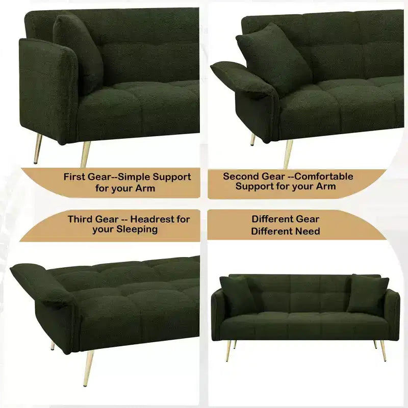 Canapé-lit convertible en velours avec structure en bois et porte-gobelets 70" L