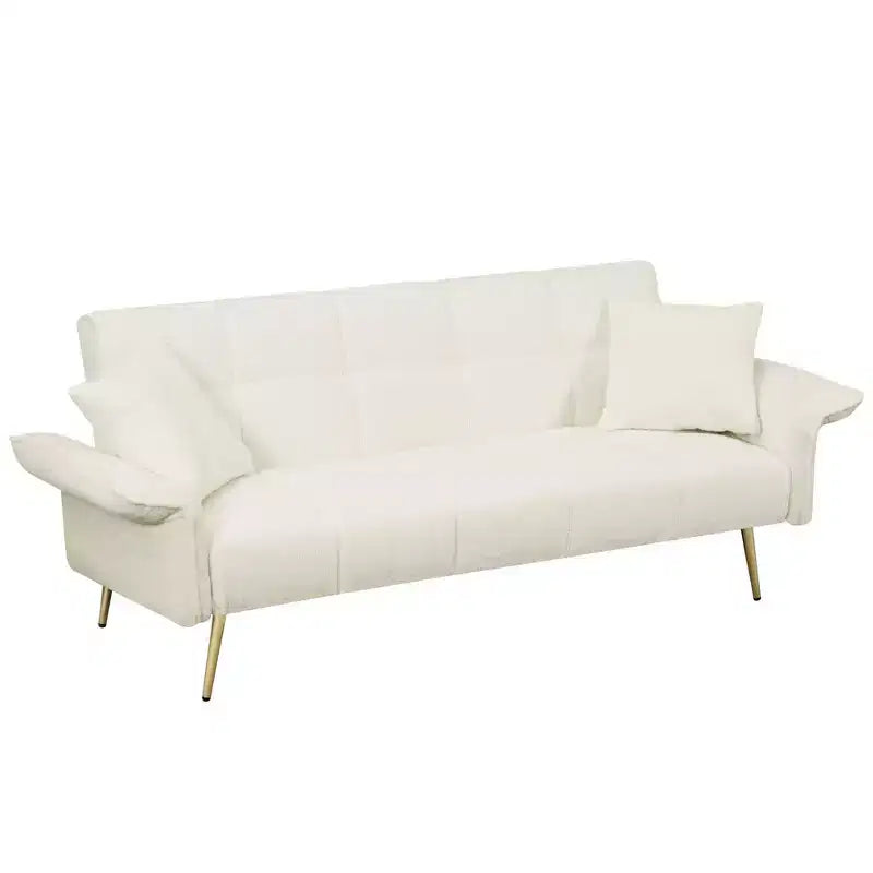 Canapé-lit convertible en velours avec structure en bois et porte-gobelets 70" L