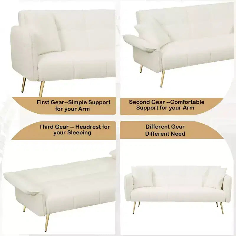 Canapé-lit convertible en velours avec structure en bois et porte-gobelets 70" L