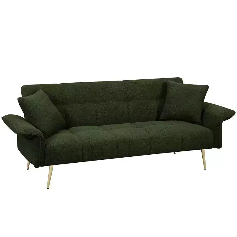Canapé-lit convertible en velours avec structure en bois et porte-gobelets 70" L
