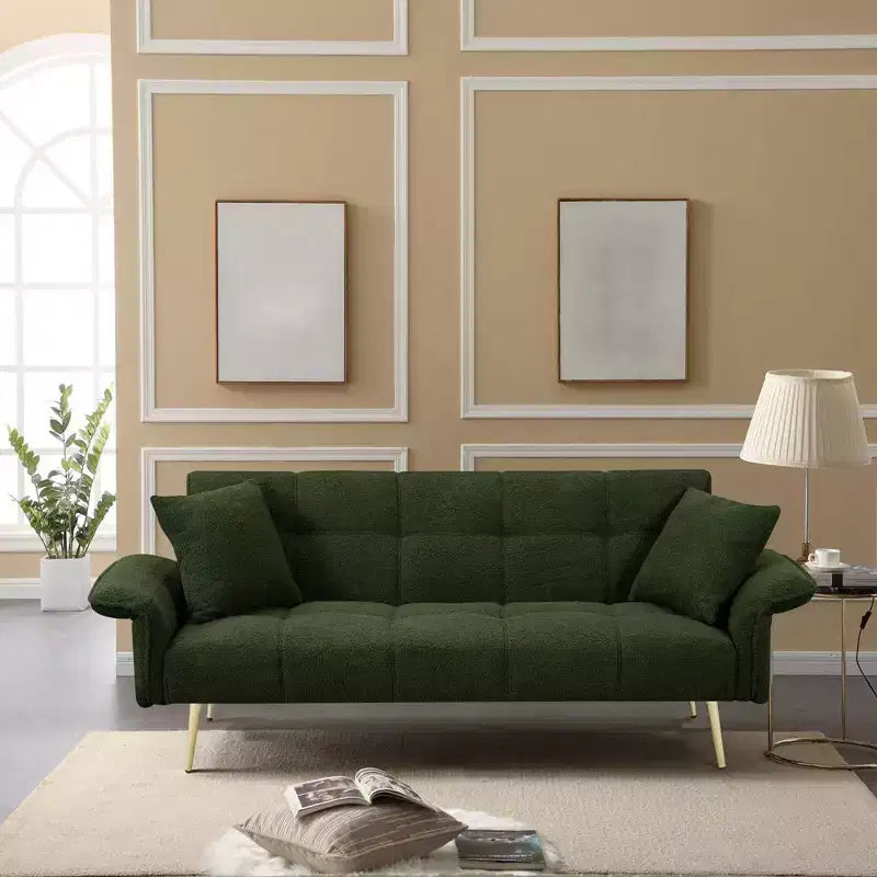 Canapé-lit convertible en velours avec structure en bois et porte-gobelets 70" L