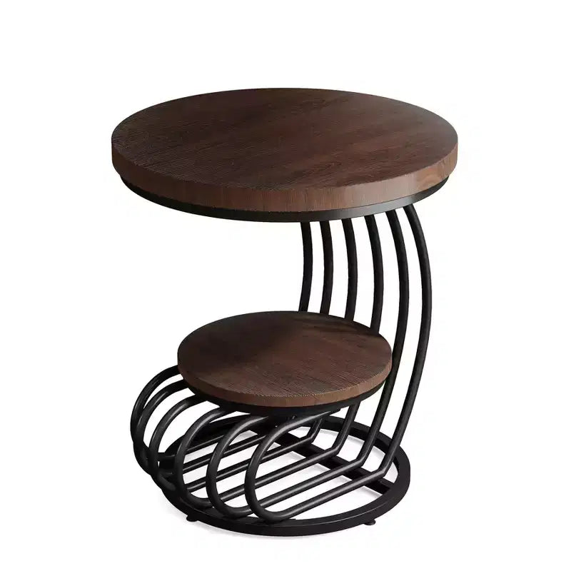 Table d'appoint ronde à 2 niveaux en panneaux de particules avec cadre en arc métallique