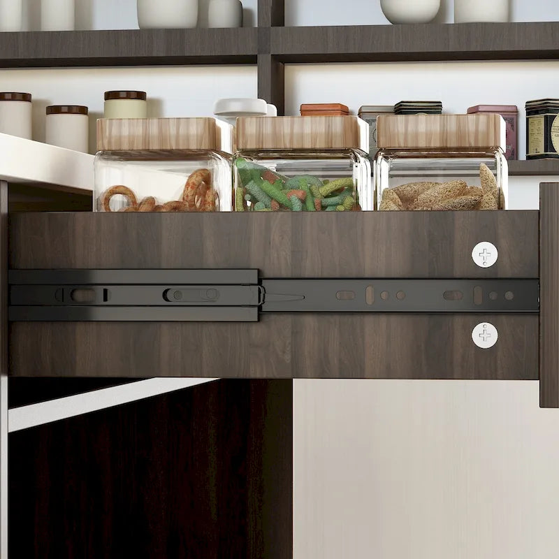 Kitchen Island with Storage Drawers and Open Shelves, Large Workspace