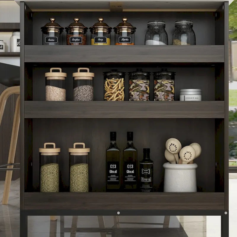 Kitchen Island with Storage Drawers and Open Shelves, Large Workspace
