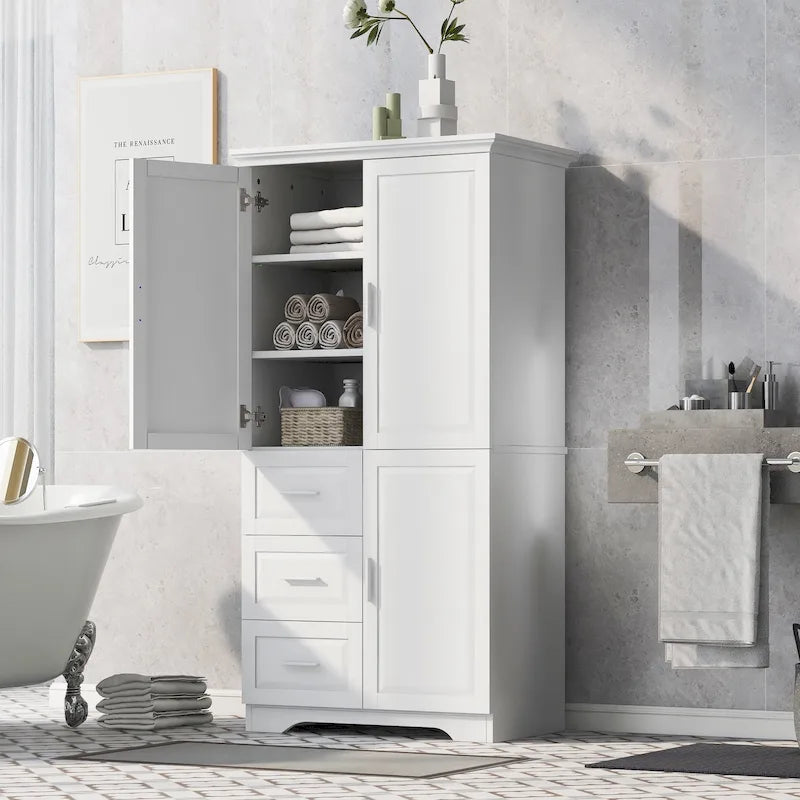 Tall and Wide Storage Cabinet with Doors,Three Drawers