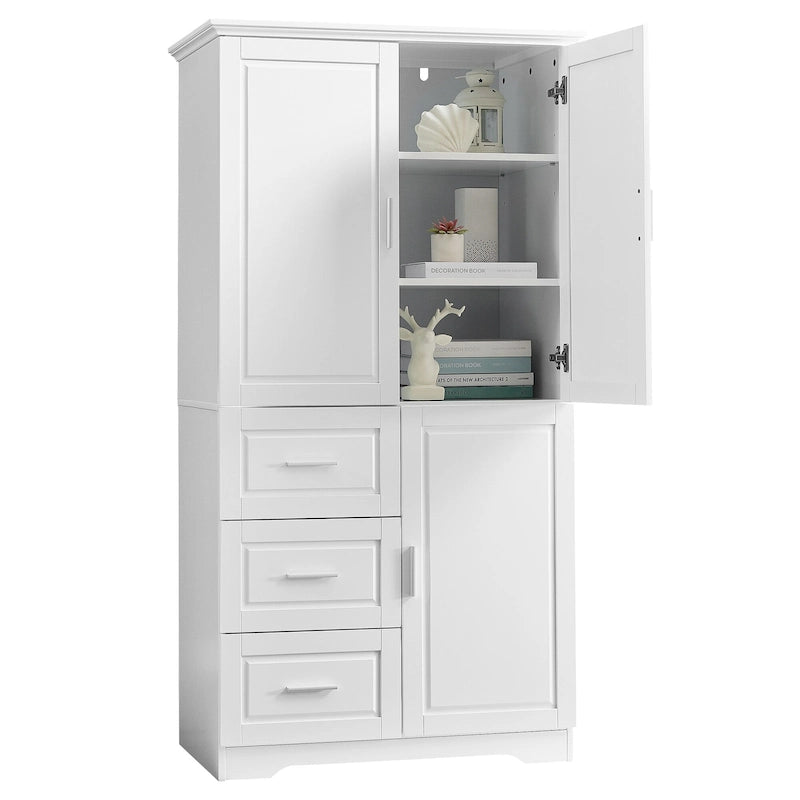 Tall and Wide Storage Cabinet with Doors,Three Drawers