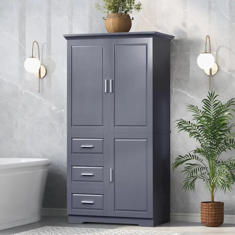 Tall and Wide Storage Cabinet with Doors,Three Drawers