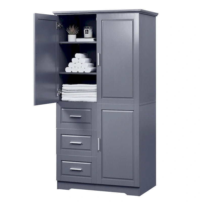 Tall and Wide Storage Cabinet with Doors,Three Drawers