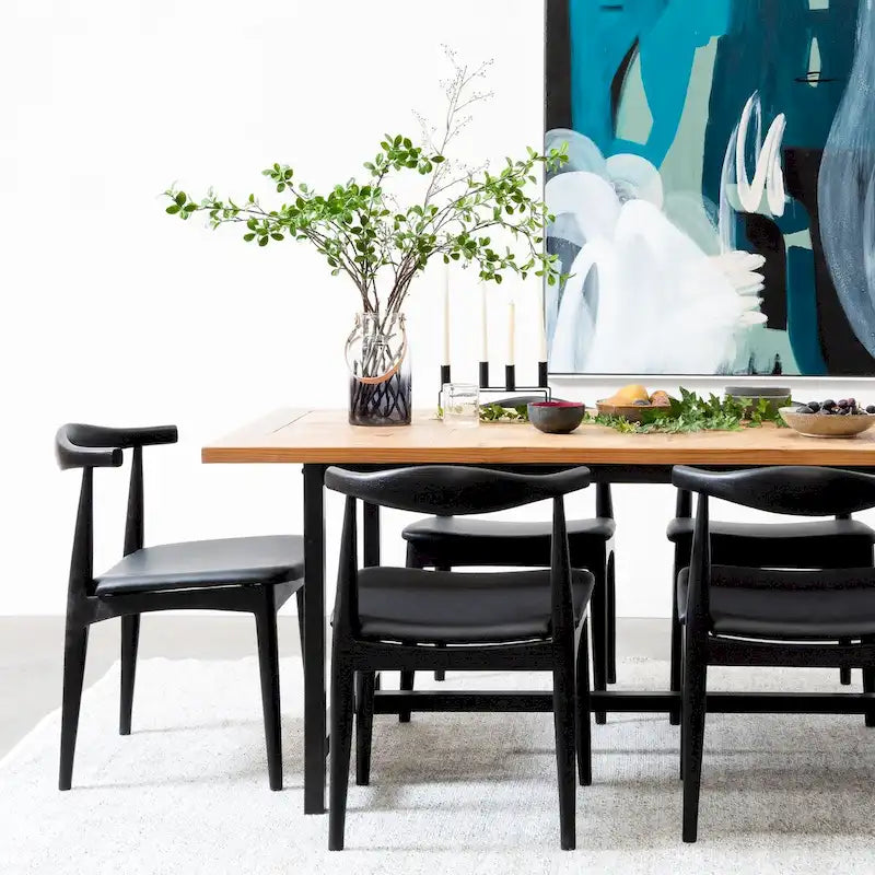 Natural Solid Wood Dining Elbow Chairs With PU Leather or Beige Fabric Cushion Seat And Oak Frame