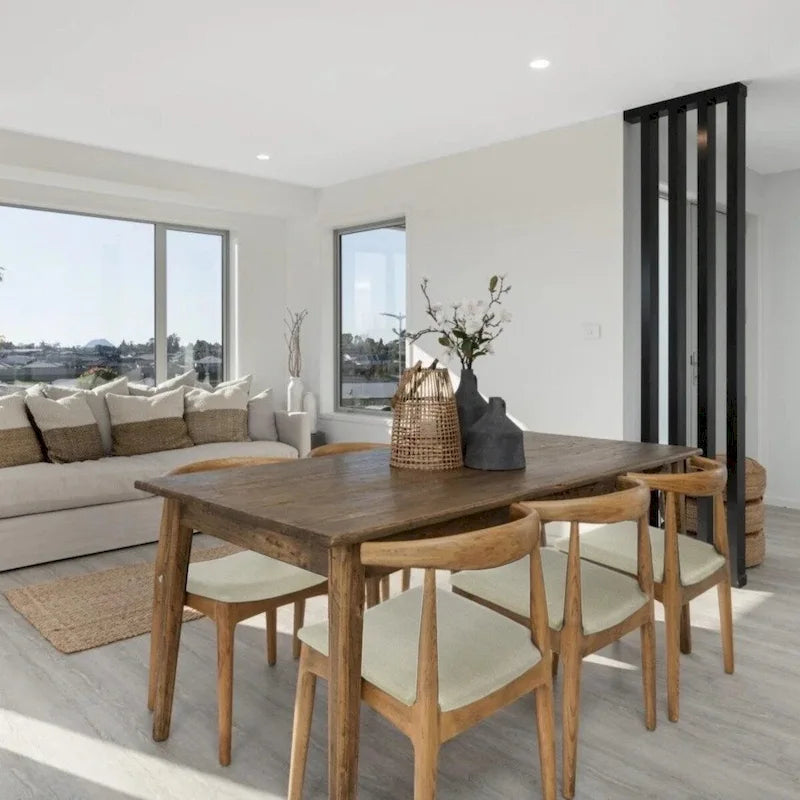 Natural Solid Wood Dining Elbow Chairs With PU Leather or Beige Fabric Cushion Seat And Oak Frame