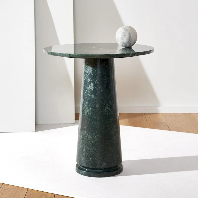Tall Round Grey Marble Accent Table on Sculptural Pedestal, 21W x 21D x 24H