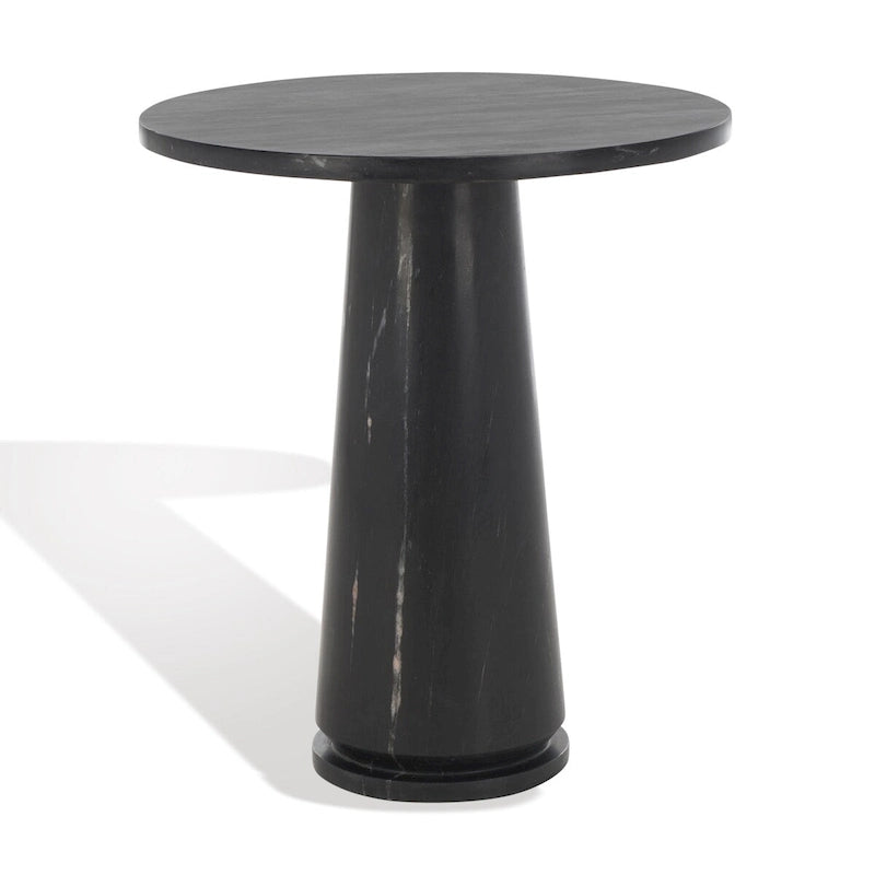 Tall Round Grey Marble Accent Table on Sculptural Pedestal, 21W x 21D x 24H