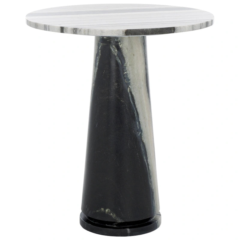 Tall Round Grey Marble Accent Table on Sculptural Pedestal, 21W x 21D x 24H