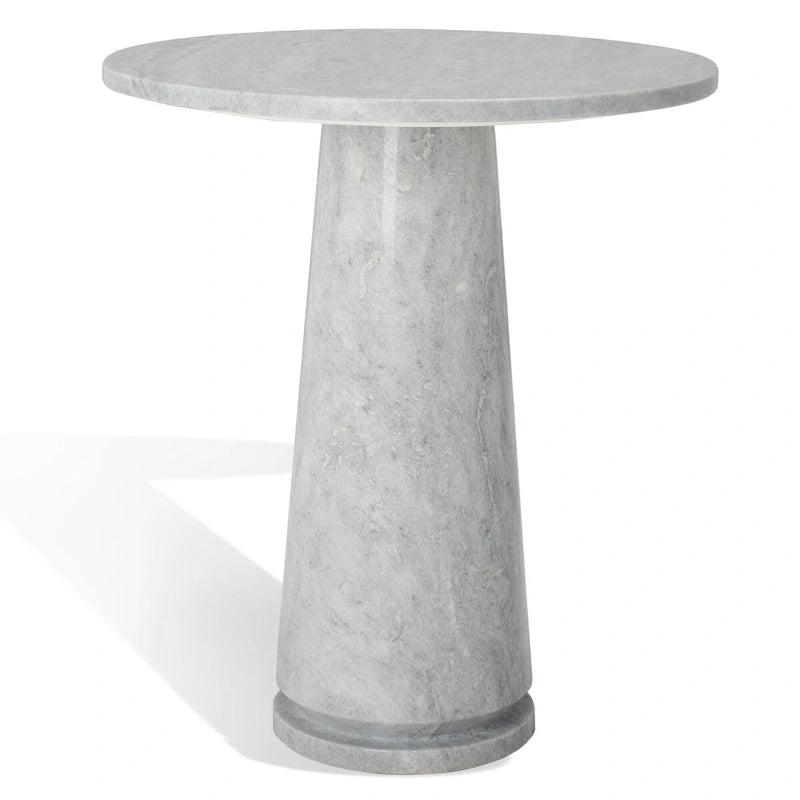 Tall Round Grey Marble Accent Table on Sculptural Pedestal, 21W x 21D x 24H