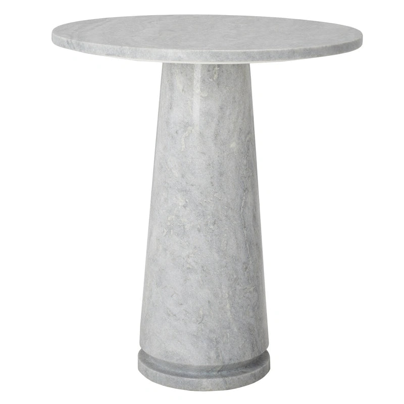 Tall Round Grey Marble Accent Table on Sculptural Pedestal, 21W x 21D x 24H