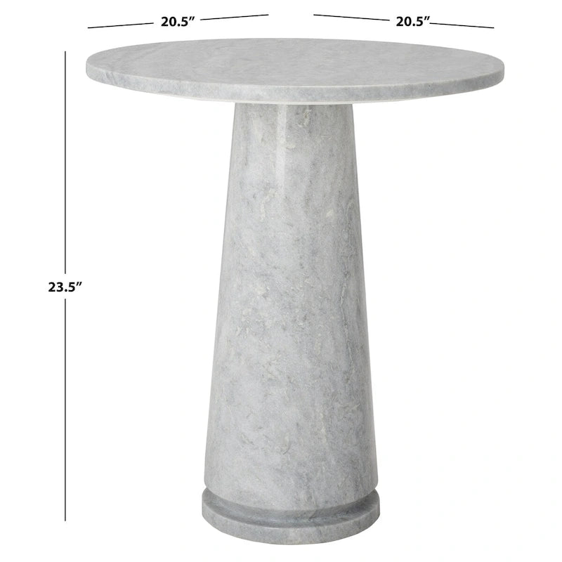 Tall Round Grey Marble Accent Table on Sculptural Pedestal, 21W x 21D x 24H