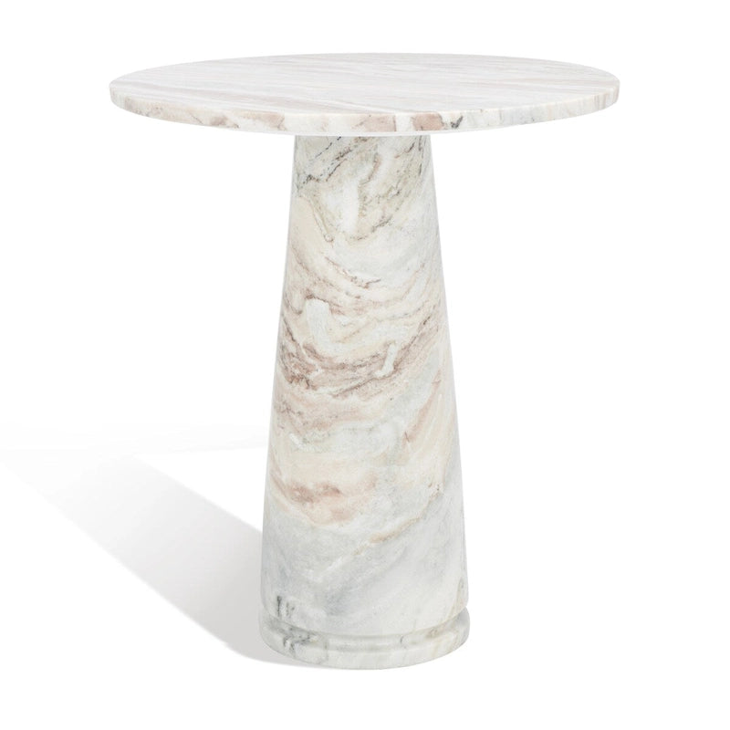 Tall Round Grey Marble Accent Table on Sculptural Pedestal, 21W x 21D x 24H