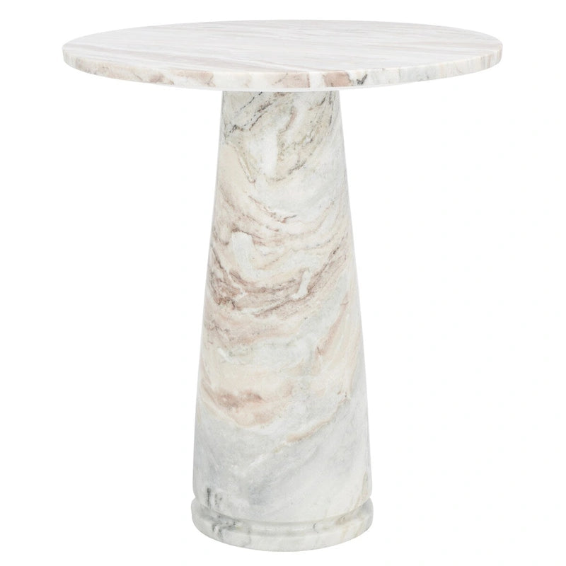 Tall Round Grey Marble Accent Table on Sculptural Pedestal, 21W x 21D x 24H
