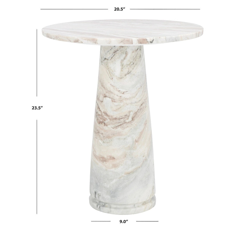 Tall Round Grey Marble Accent Table on Sculptural Pedestal, 21W x 21D x 24H