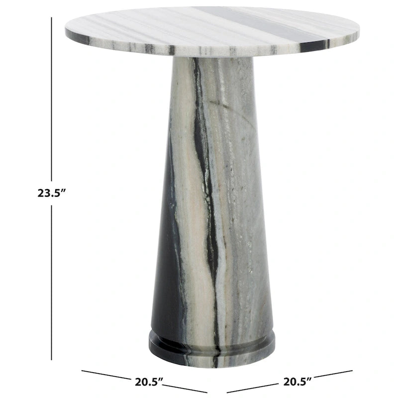 Tall Round Grey Marble Accent Table on Sculptural Pedestal, 21W x 21D x 24H