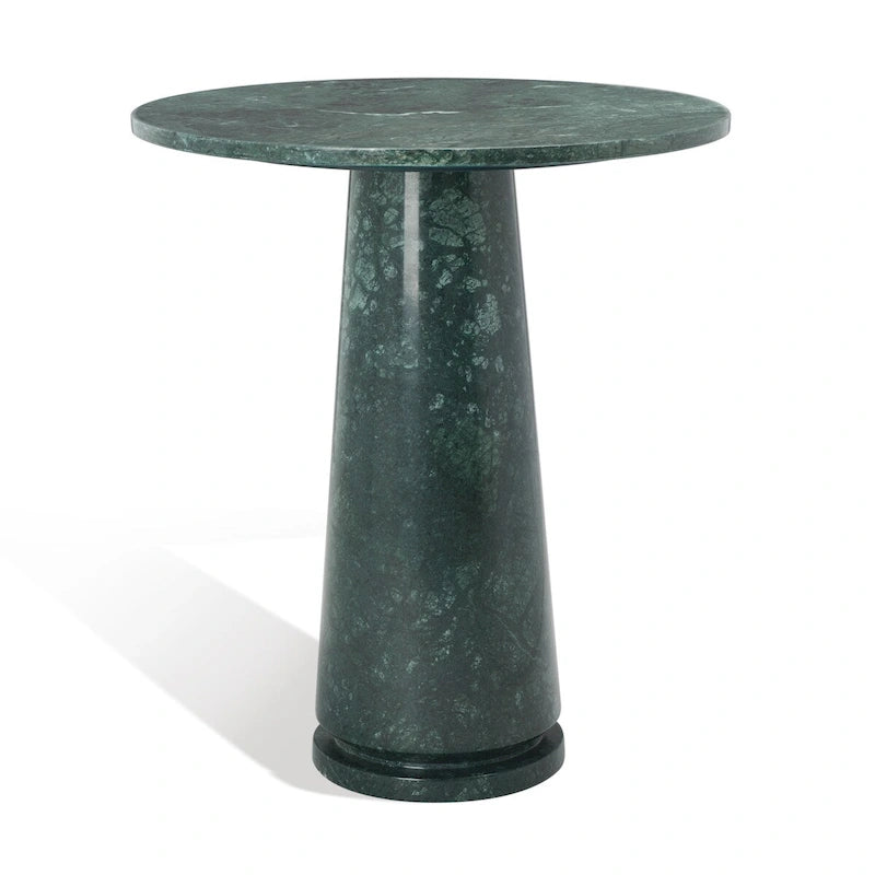 Tall Round Grey Marble Accent Table on Sculptural Pedestal, 21W x 21D x 24H