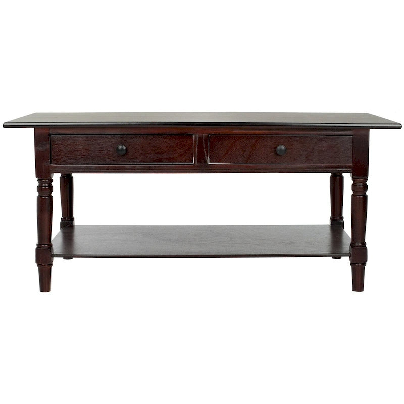 Grey 2-Drawer Coffee Table, Farmhouse Pine Wood, 42W x 22D x 19H Inches