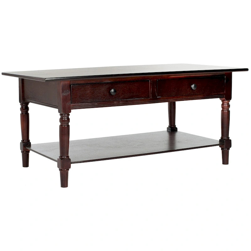 Grey 2-Drawer Coffee Table, Farmhouse Pine Wood, 42W x 22D x 19H Inches