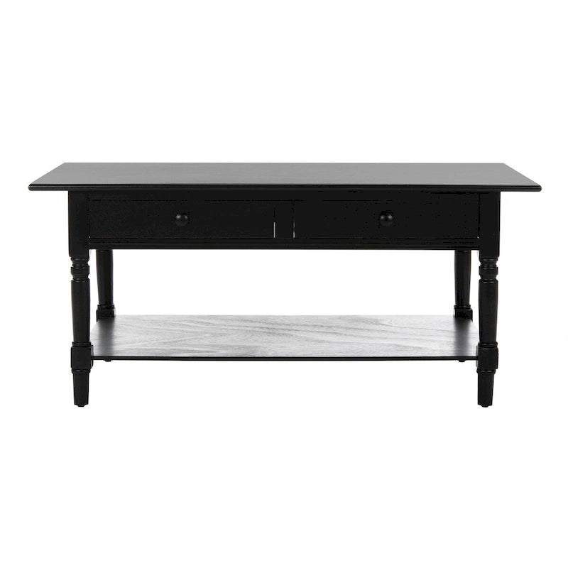 Grey 2-Drawer Coffee Table, Farmhouse Pine Wood, 42W x 22D x 19H Inches