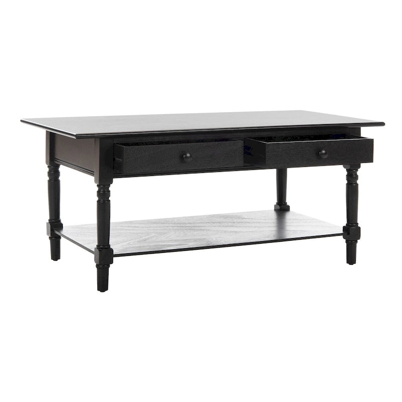 Grey 2-Drawer Coffee Table, Farmhouse Pine Wood, 42W x 22D x 19H Inches