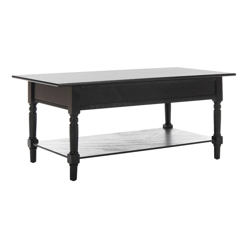 Grey 2-Drawer Coffee Table, Farmhouse Pine Wood, 42W x 22D x 19H Inches
