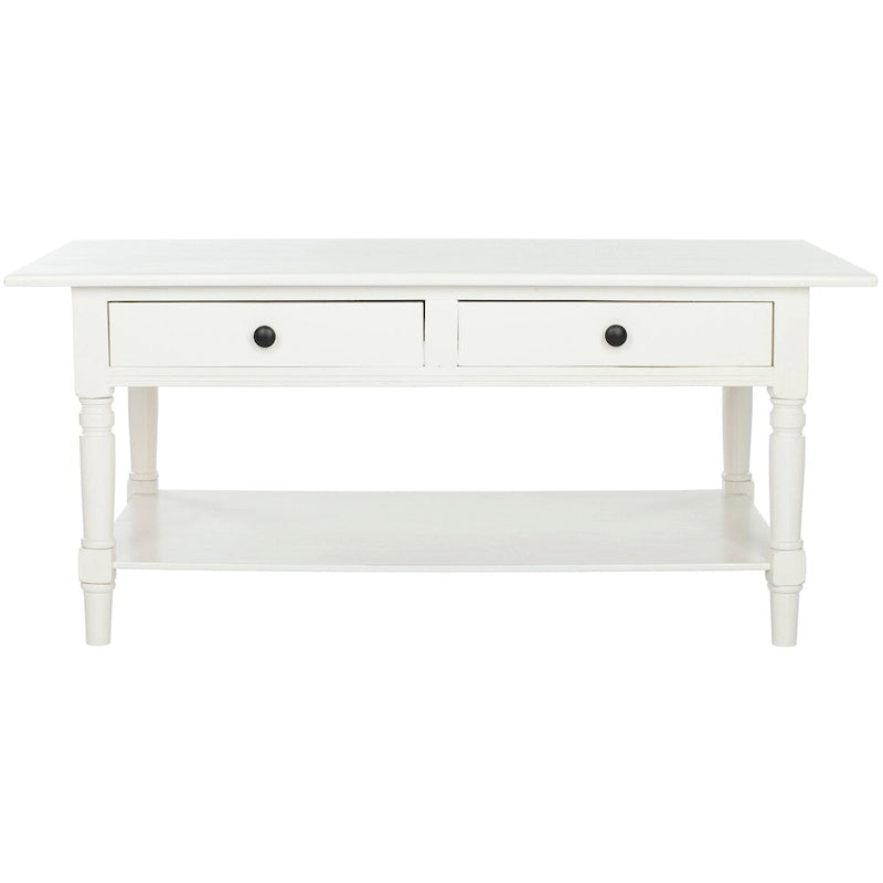 Grey 2-Drawer Coffee Table, Farmhouse Pine Wood, 42W x 22D x 19H Inches