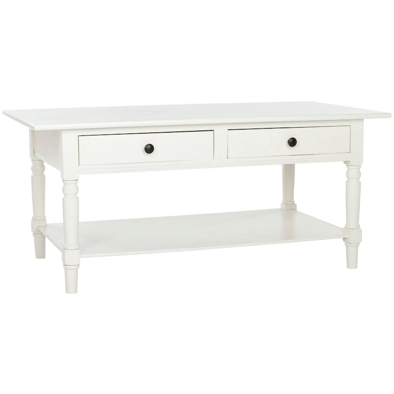 Grey 2-Drawer Coffee Table, Farmhouse Pine Wood, 42W x 22D x 19H Inches