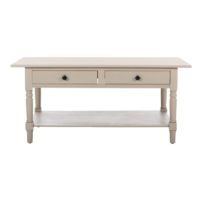 Grey 2-Drawer Coffee Table, Farmhouse Pine Wood, 42W x 22D x 19H Inches