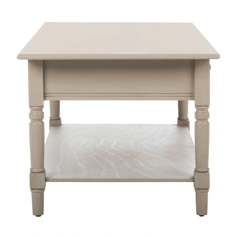 Grey 2-Drawer Coffee Table, Farmhouse Pine Wood, 42W x 22D x 19H Inches