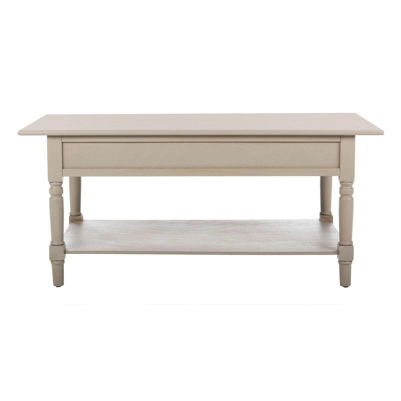Grey 2-Drawer Coffee Table, Farmhouse Pine Wood, 42W x 22D x 19H Inches
