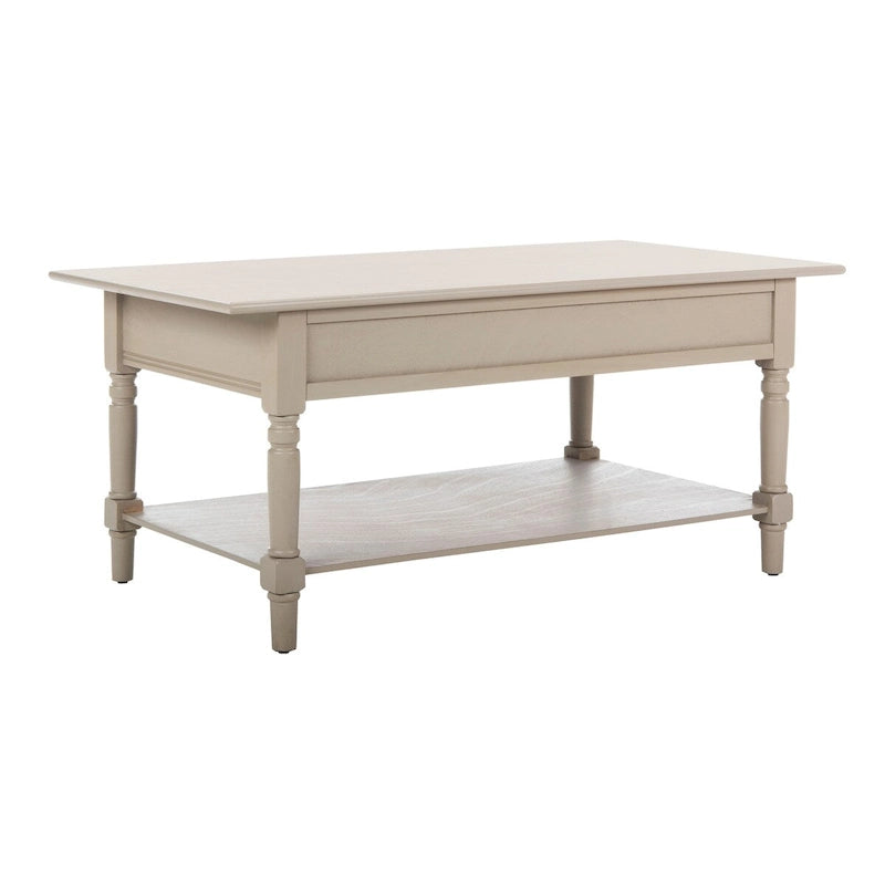 Grey 2-Drawer Coffee Table, Farmhouse Pine Wood, 42W x 22D x 19H Inches