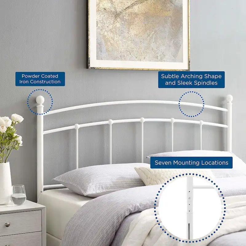 Twin Metal Headboard, Arched Farmhouse Style, 7 Height Positions