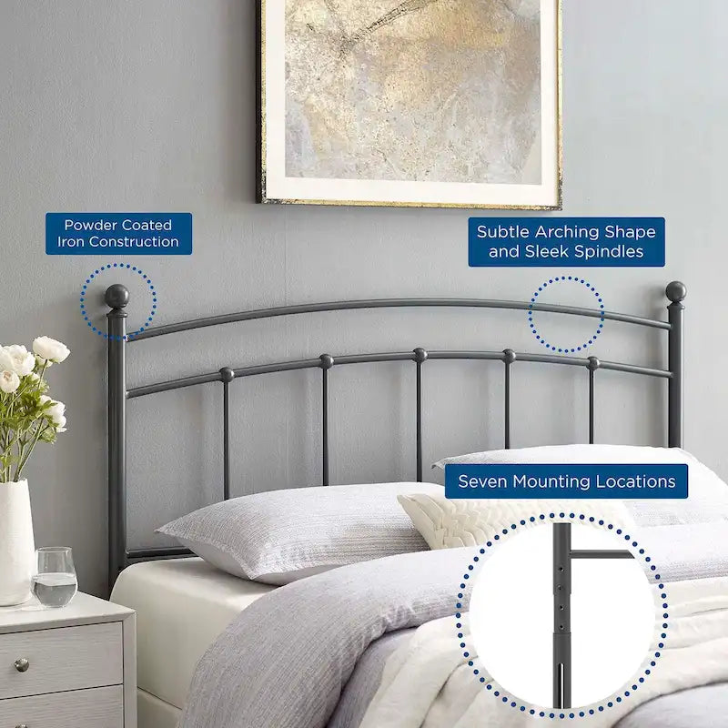 Twin Metal Headboard, Arched Farmhouse Style, 7 Height Positions