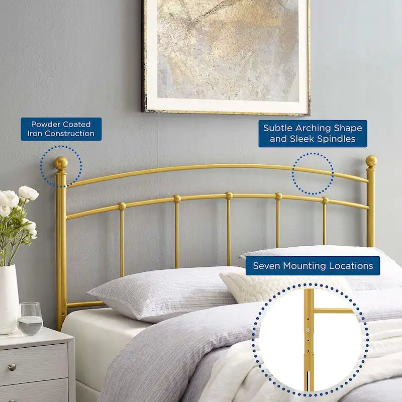 Twin Metal Headboard, Arched Farmhouse Style, 7 Height Positions