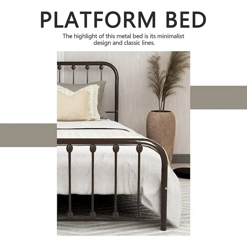 Metal Platform Bed Frame with Slats, No Box Spring Needed, Multi-Size