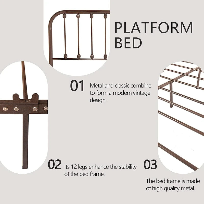 Metal Platform Bed Frame with Slats, No Box Spring Needed, Multi-Size